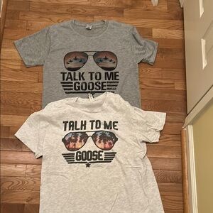 Gray and White women’s Talk to Me Goose' T-Shirts
